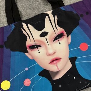 Oversized Tote Bag "Outerworld Queen" by Anne Martwijit Trippy Third Eye NWOT